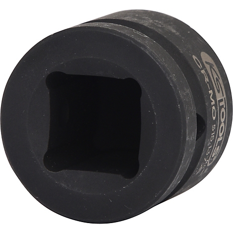 Schwarze Knarrenkasten-Nuss mit quadratischer Aufnahme. Aufschrift: KS TOOLS.